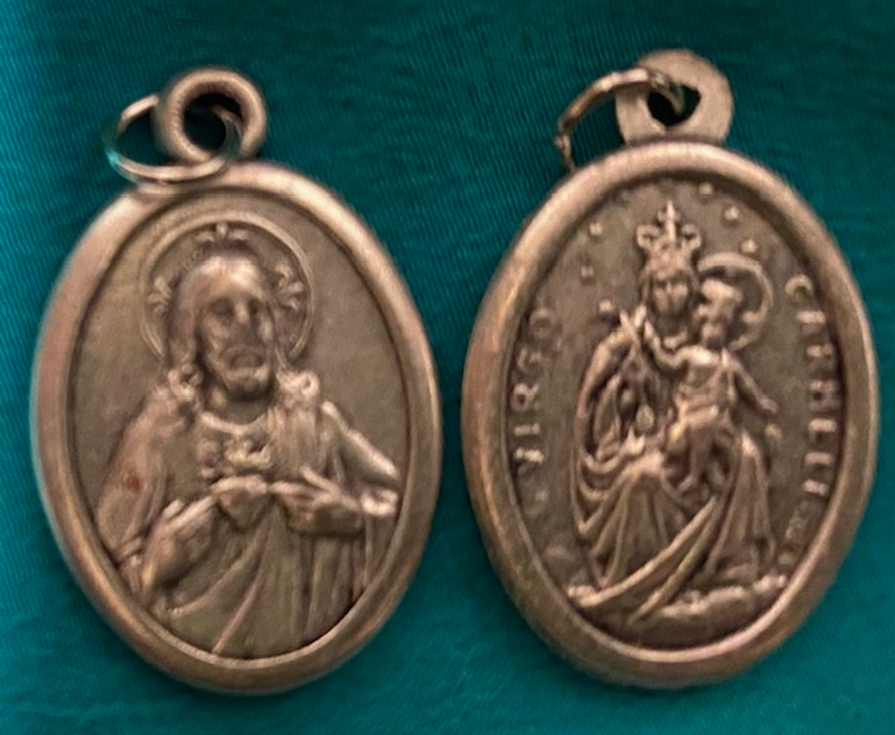 Our Lady of Mount Carmel and Sacred Heart of Jesus Two Sided Medal - sliver oxide