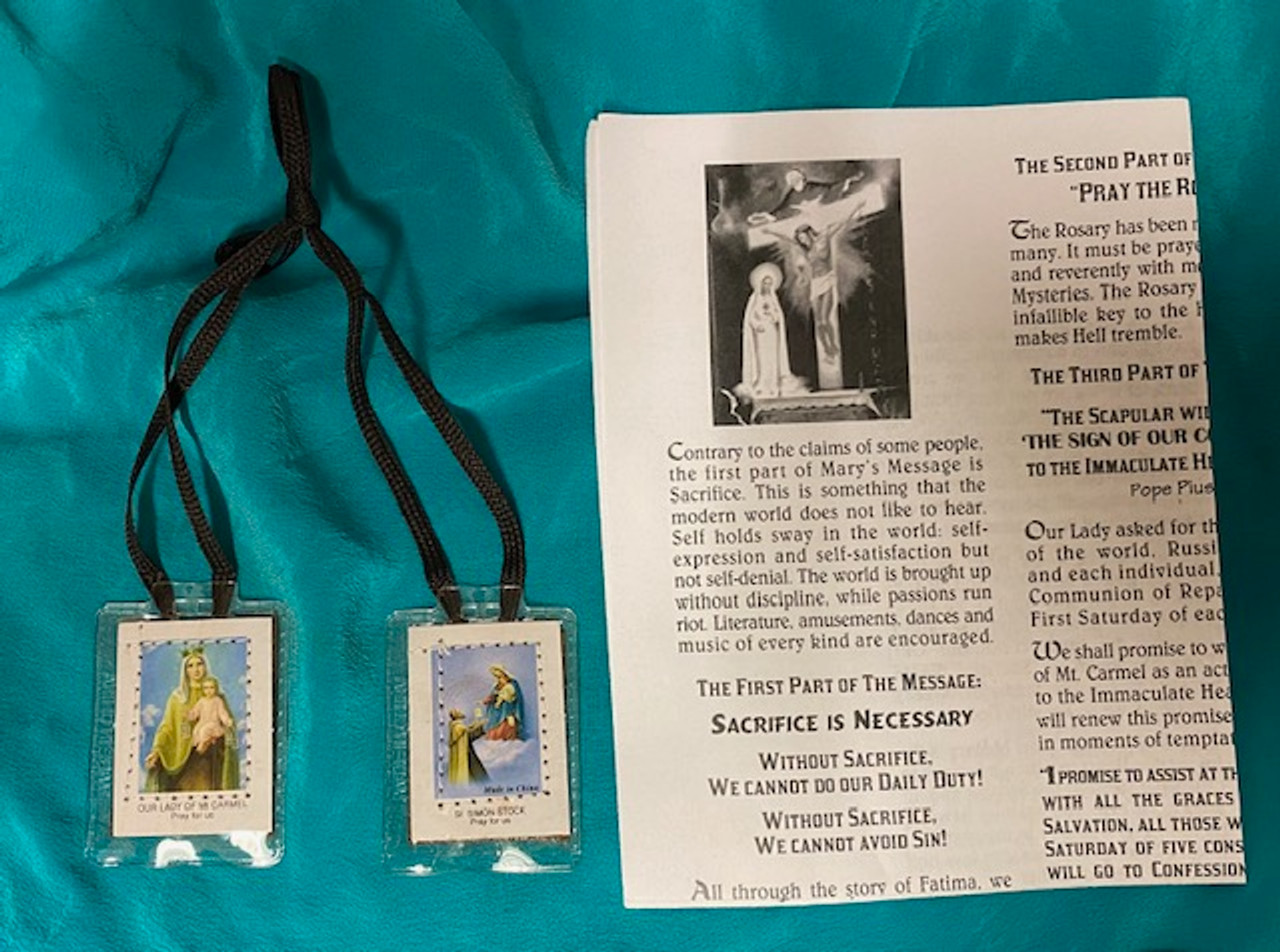 Inexpensive brown scapular with information sheet