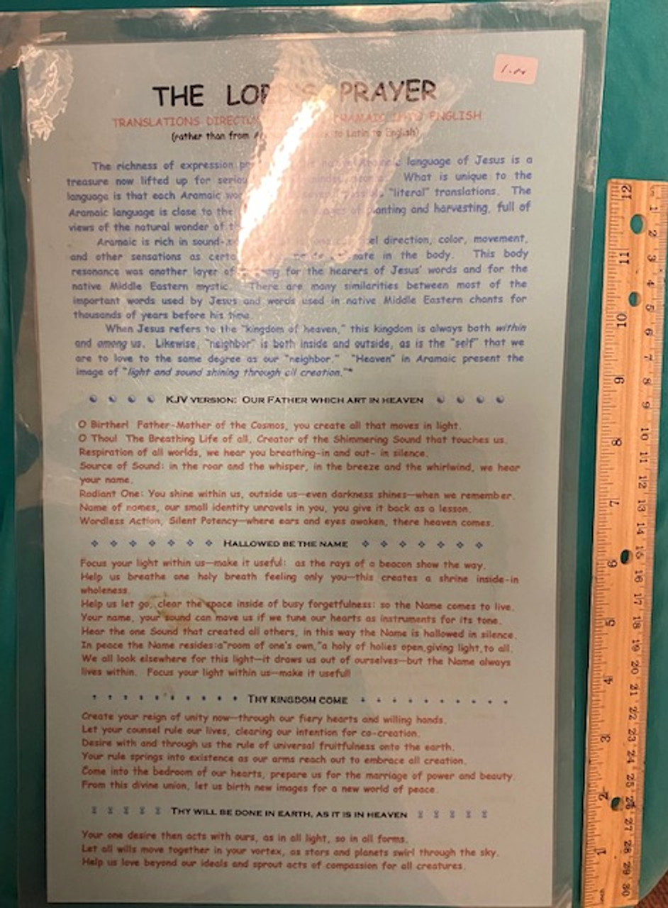 Large Laminated  'The Lord's Prayer' - Translations directly from the Aramaic