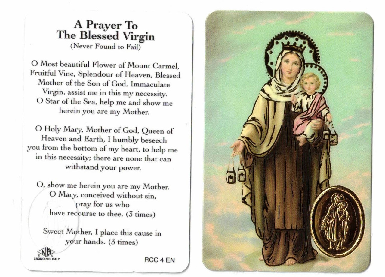 Prayer to the Blessed Virgin Found Never to Fail with Medal Lady of Mount Carmel