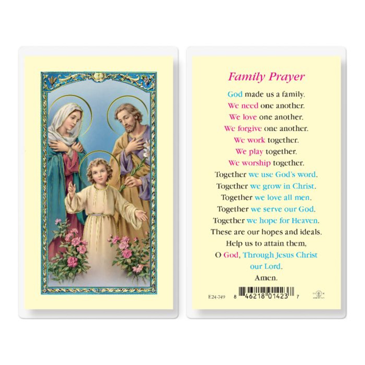 Family Prayer Laminated Holy Card