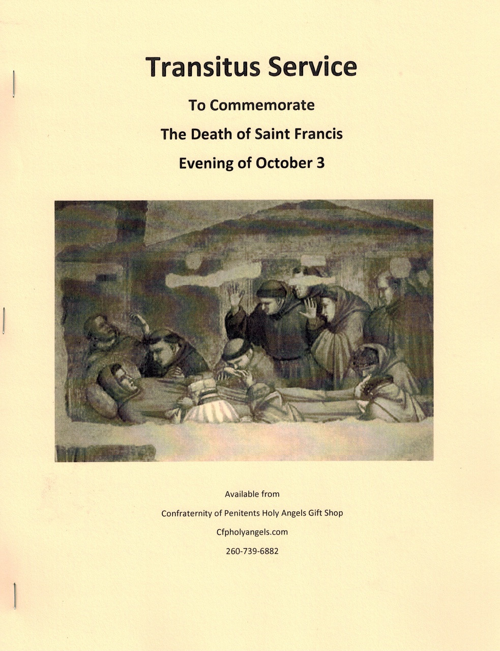 Transitus of Saint Francis Booklet