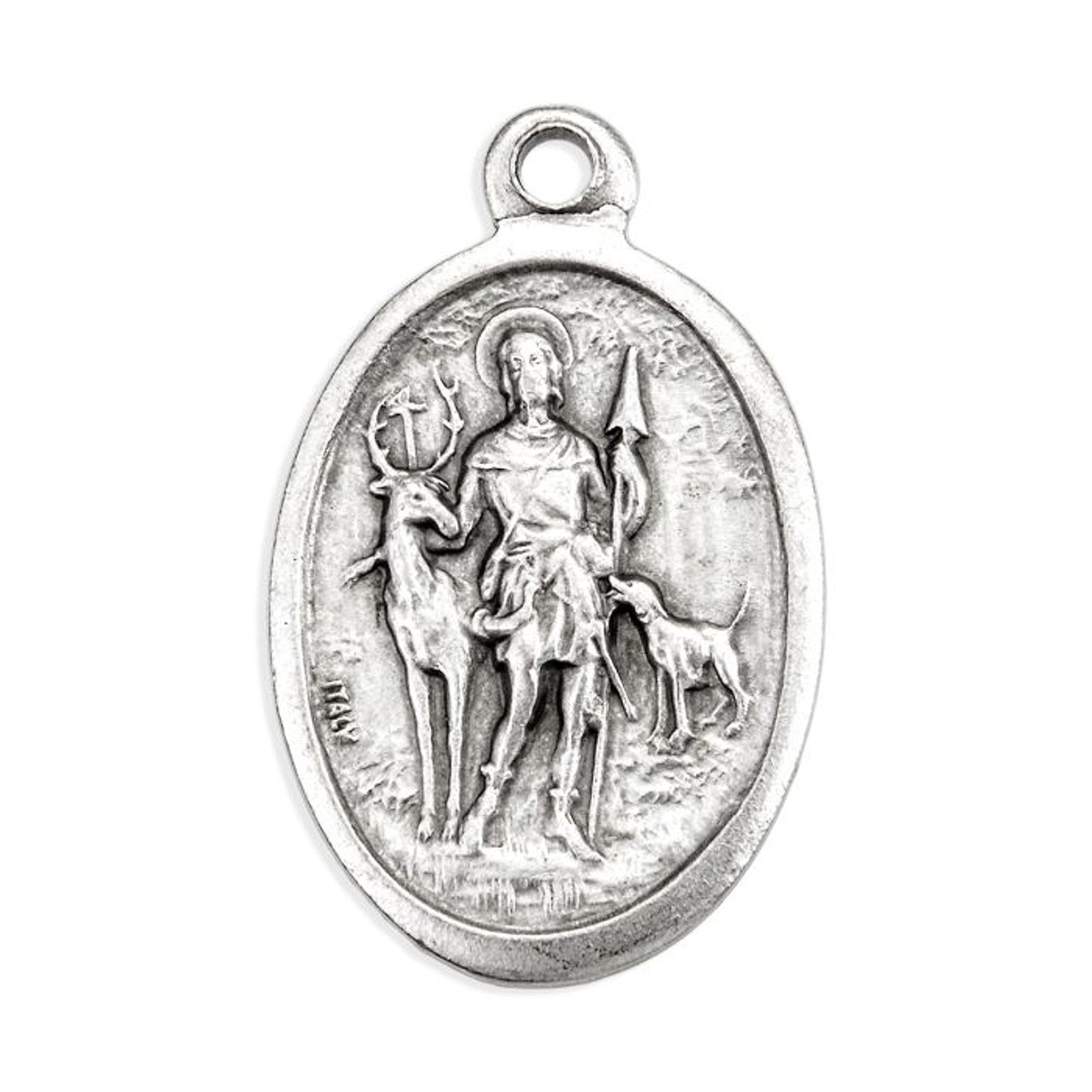 Saint Hubert Oval Antique Style Silver Oxidized Medal Made in Italy.