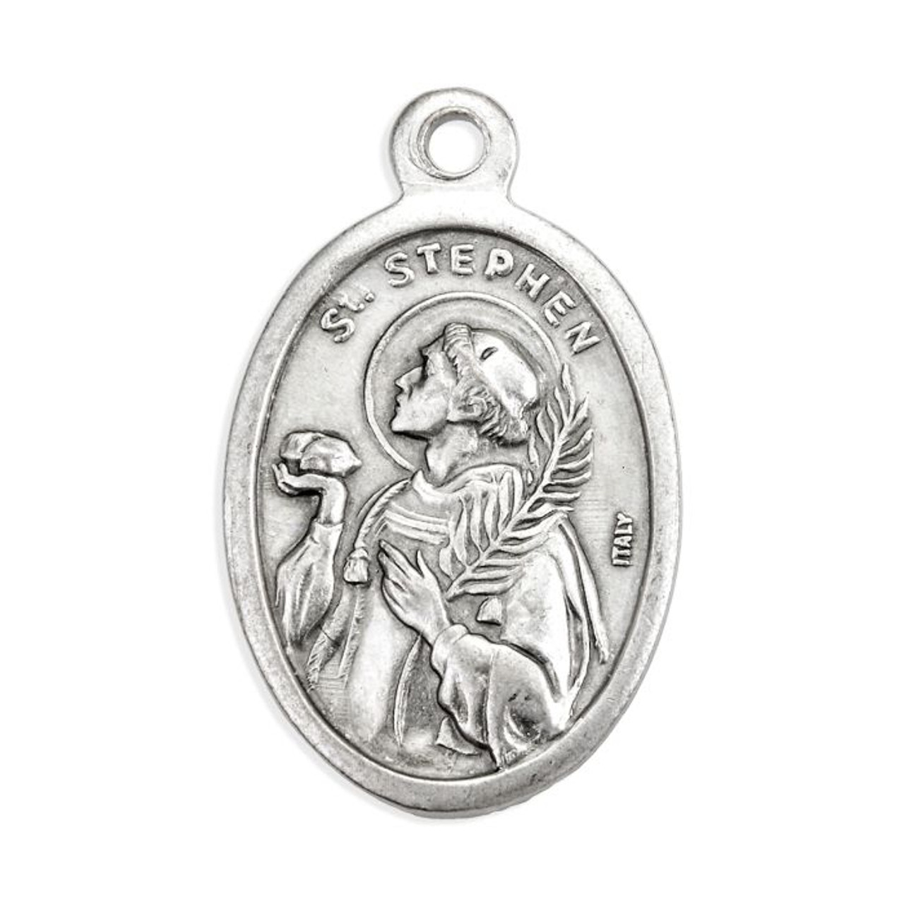 1" Oval Antiqued Silver Oxidized Saint Stephen Medal