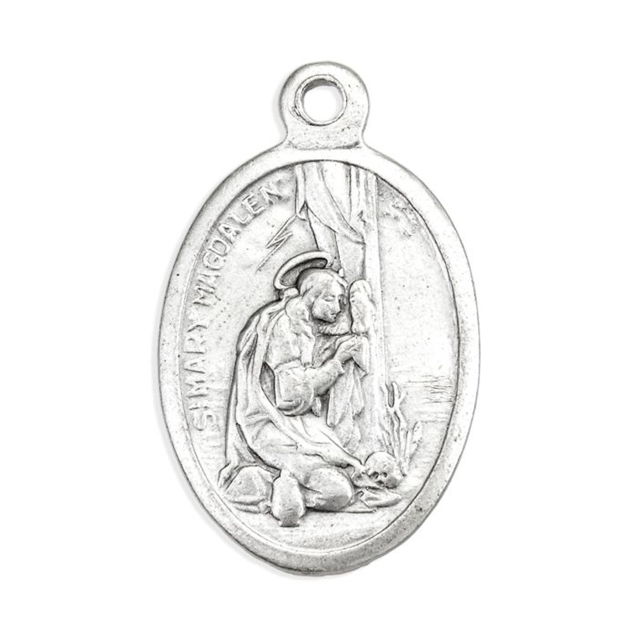 1" Oval Antiqued Silver Oxidized Saint Mary Magdalene Medal