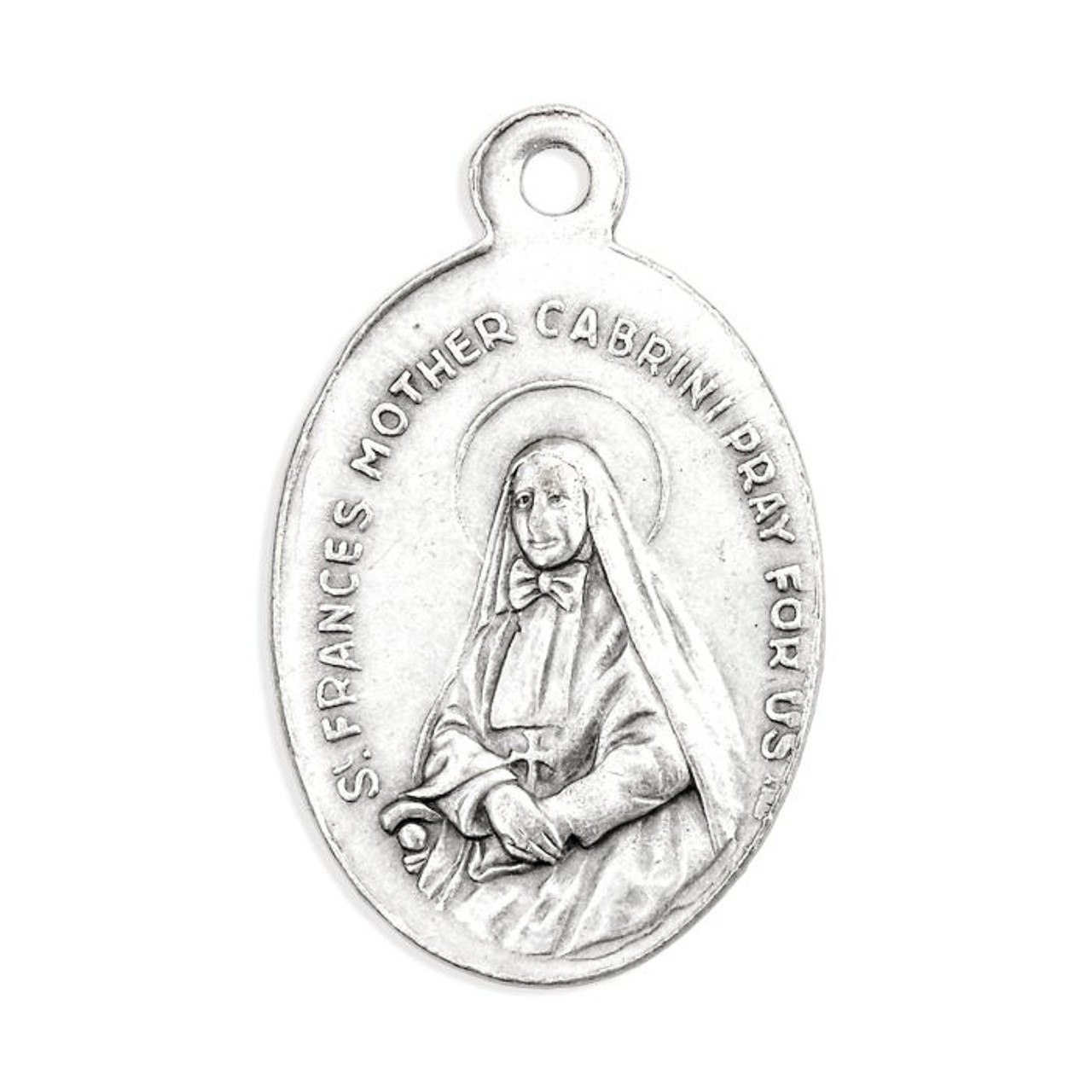 1" Oval Antiqued Silver Oxidized Mother Cabrini Medal & St. Francis Xavier - Style B