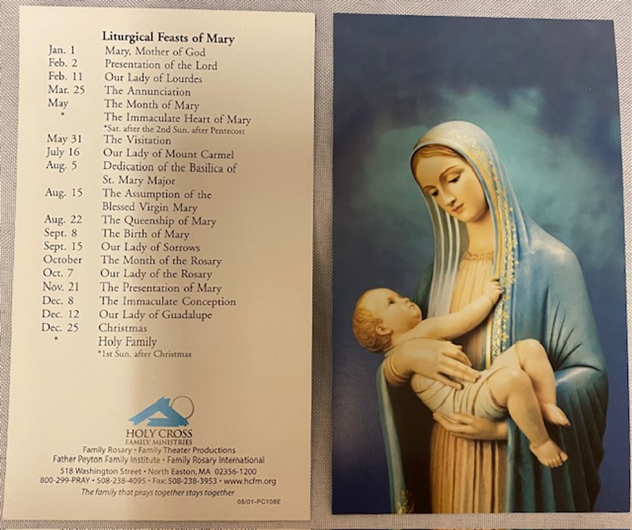 Liturgical Feasts of Mary - Large Holy Card