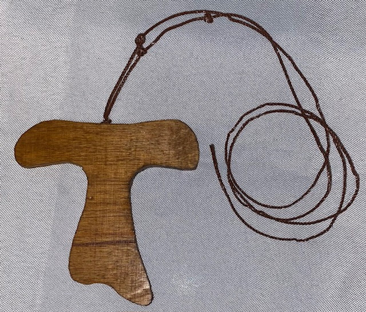 Handcrafted Wooded Tau Cross on cord - 3.5"