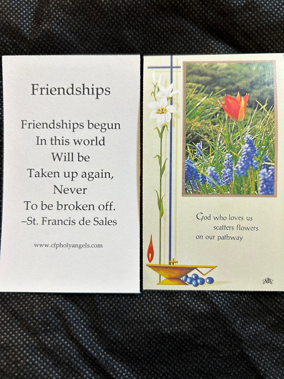 Friendships prayer card featuring  a quotation of St. Francis de Sales