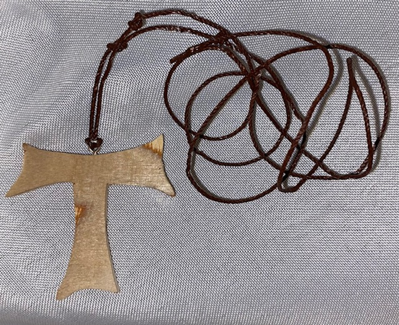 1.75" - One -of-a-kind Light Wood Handmade Tau Cross on cord 