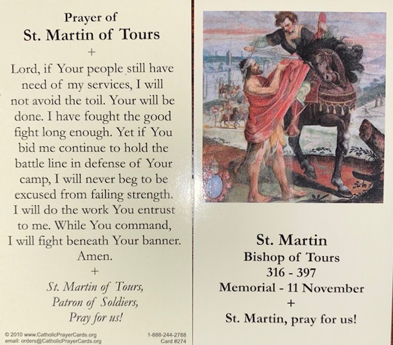 St. Martin - Bishop of Tours Memorial Holy Card