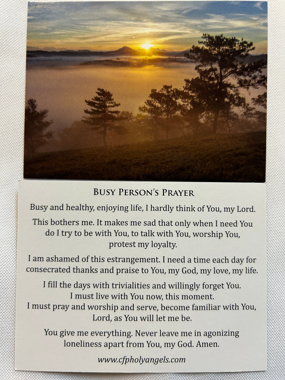 Busy Person's Prayer

Busy and healthy, enjoying life, I hardly think of you, my Lord.

This bothers me. It makes me sad that only when I need you do I try to be with You, to talk with You, worship You, protest my loyalty.

I am ashamed of this estrangement. I need a time each day for consecrated thanks and praise to You, my God, my love, my life. 

I fill the days with trivialities and willingly forget You.
I must live with You now, this moment.
I must pray and worship and serve, become familiar with You, Lord, as You will let me be.

You give me everything. Never leave me in agonizing loneliness apart from You, my God. Amen. 