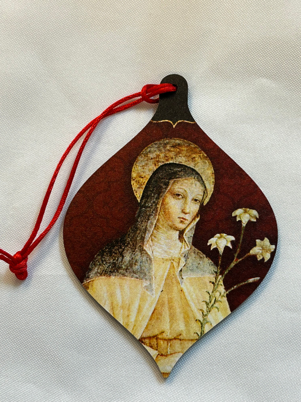 St. Clare Large Red Pendant Shape Wood Ornament