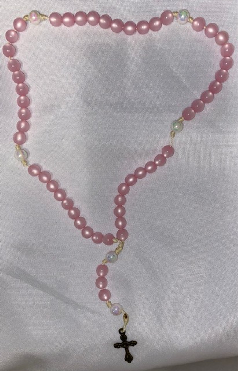 Lovely Cord Pink/White Pearlesque Rosary 