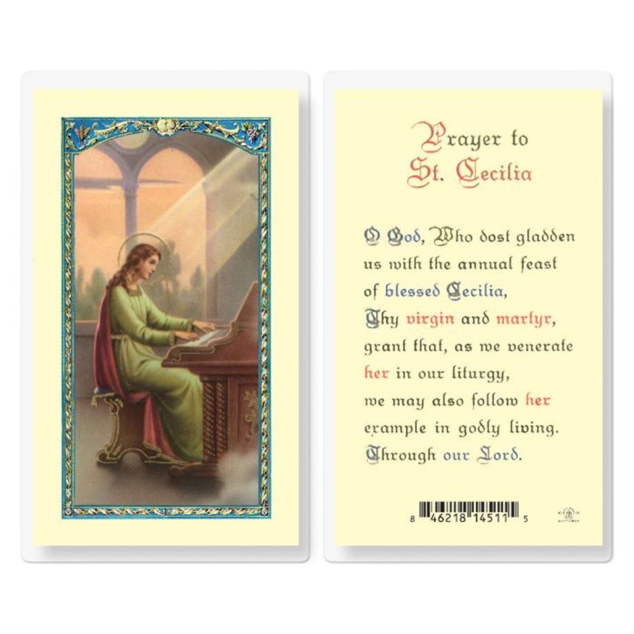 Prayer to Saint Cecilia Laminated Holy Card