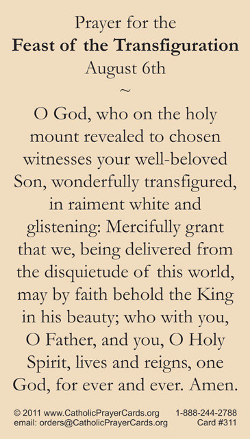 Transfiguration Prayer Card