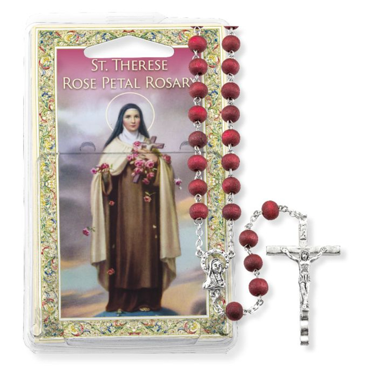 Rose Scented Wood Bead St Therese Specialty Rosary Boxed