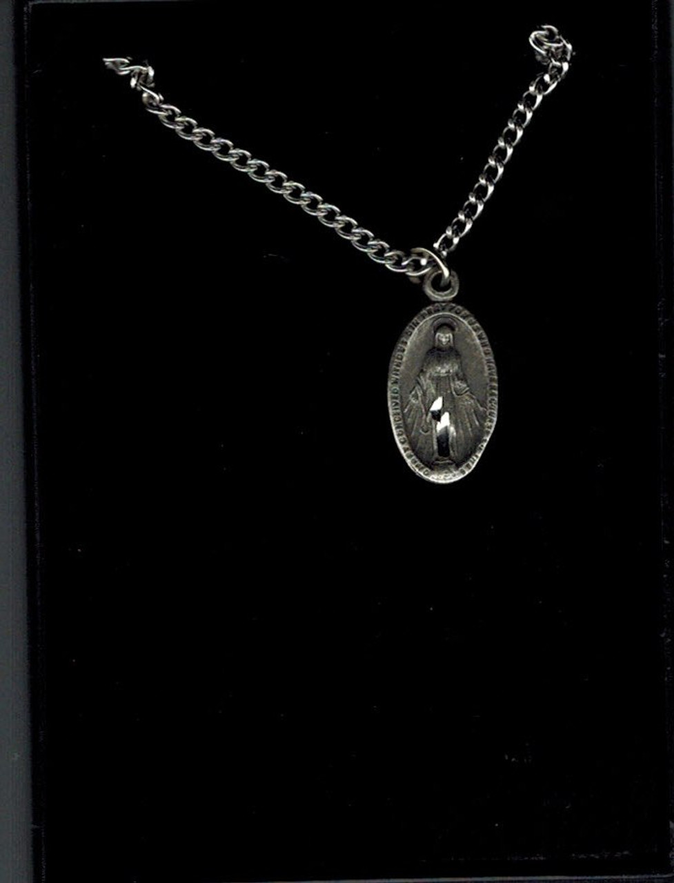 Miraculous Medal Pendant, 5/8", Pewter, Boxed