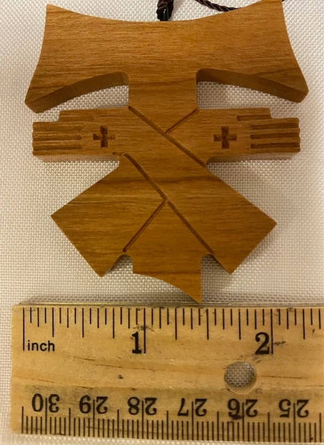 Handcrafted Cherry Wood Crossed Arms Tau Cross Franciscan Crest with Crosses on 36" knotted cord - Curved Top