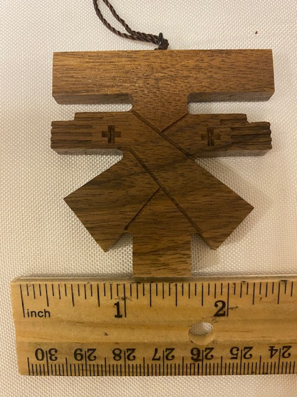 Handcrafted Walnut Wood Tau on 36" knotted cord - Straight Top
