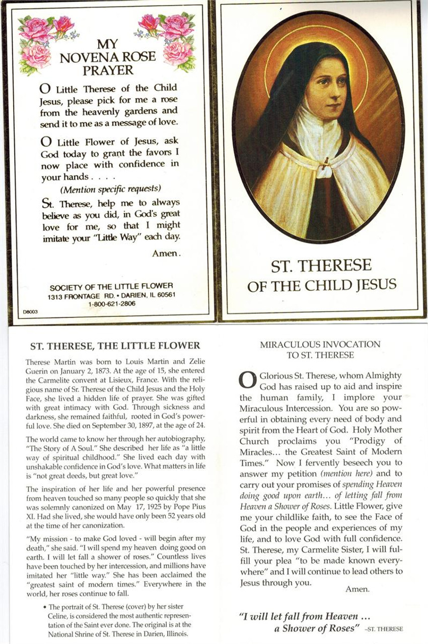 Saint Therese of the Child Jesus Prayer Card