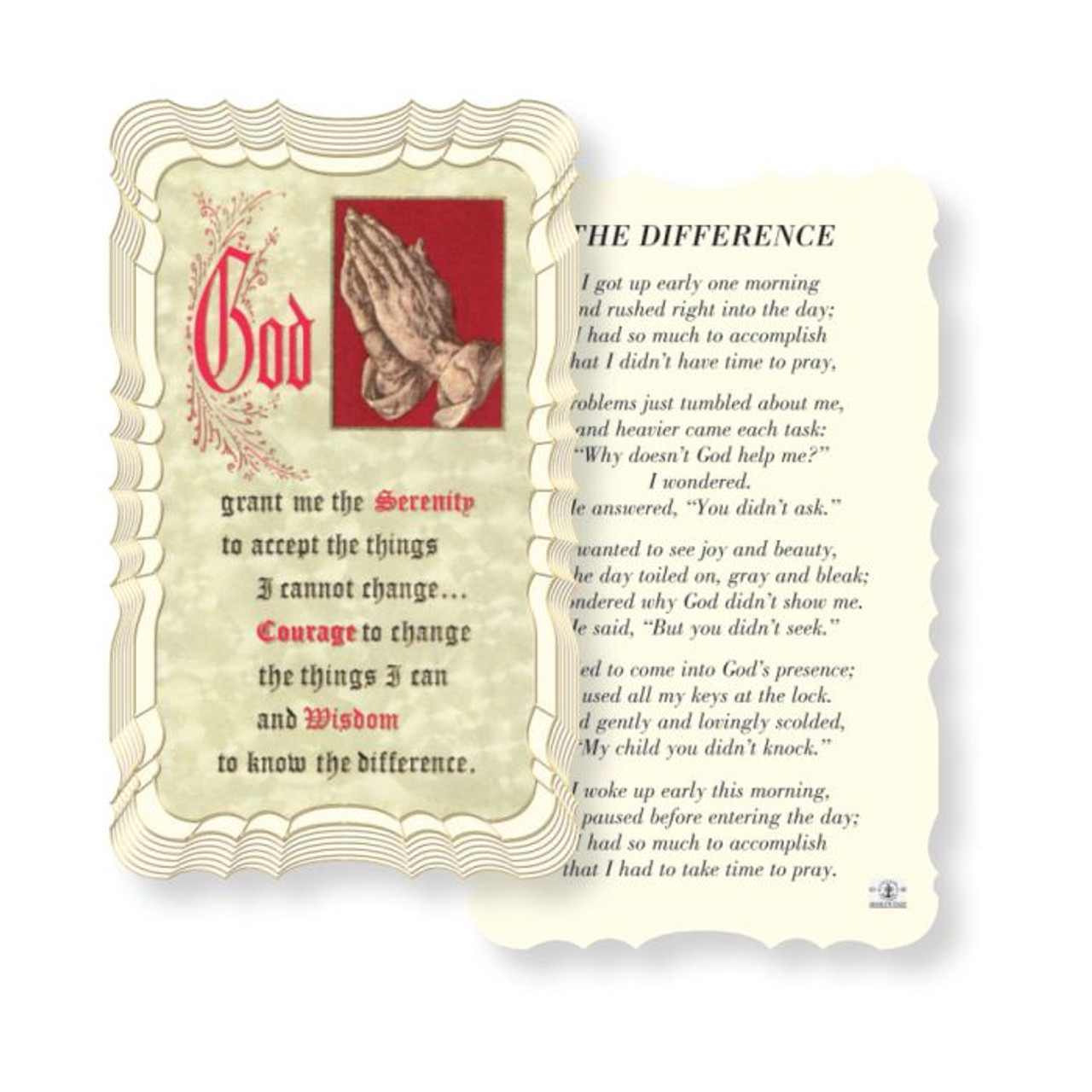 Difference with Serenity Prayer Holy Card