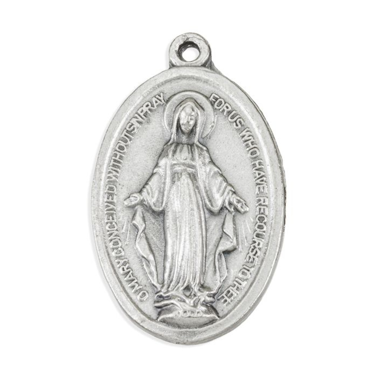 1 3/8" Miraculous Medal in Antiqued Silver Finish