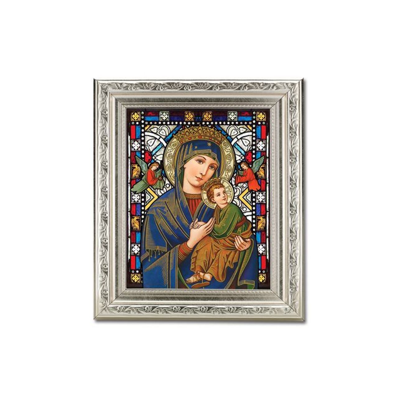 Silver Ornate Frame with a 6" x 8" Our Lady of Perpetual Help Textured Glass Artwork (SG863-208)