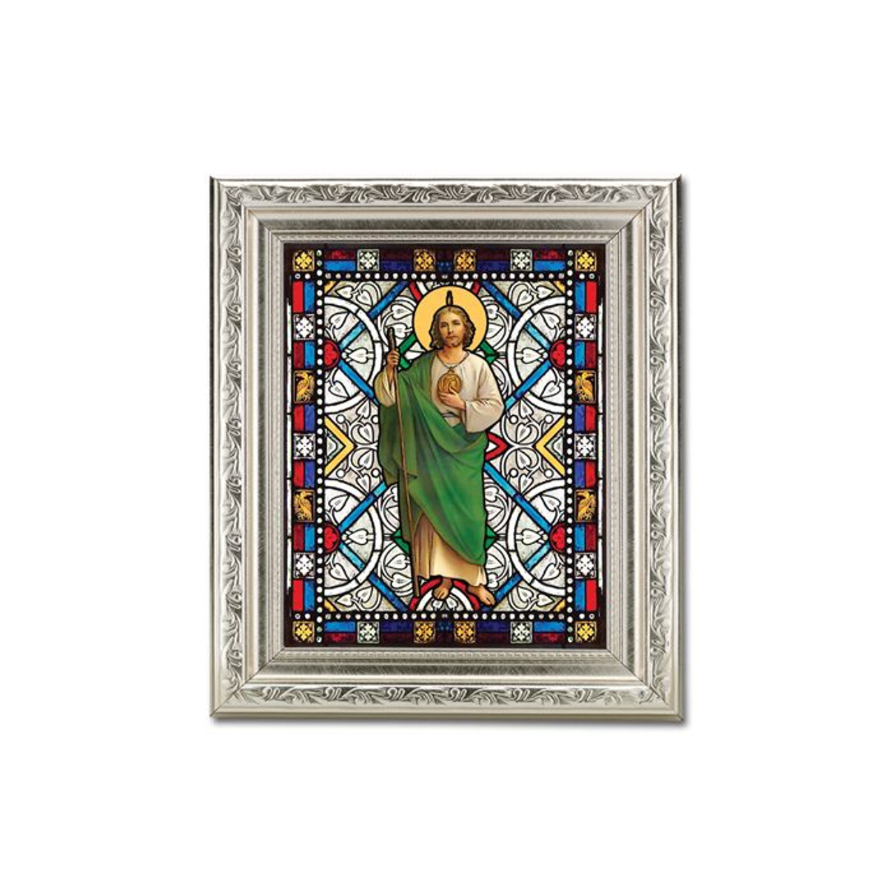  Silver Ornate Frame with a 6" x 8" Saint Jude Textured Glass Artwork (SG863-320)