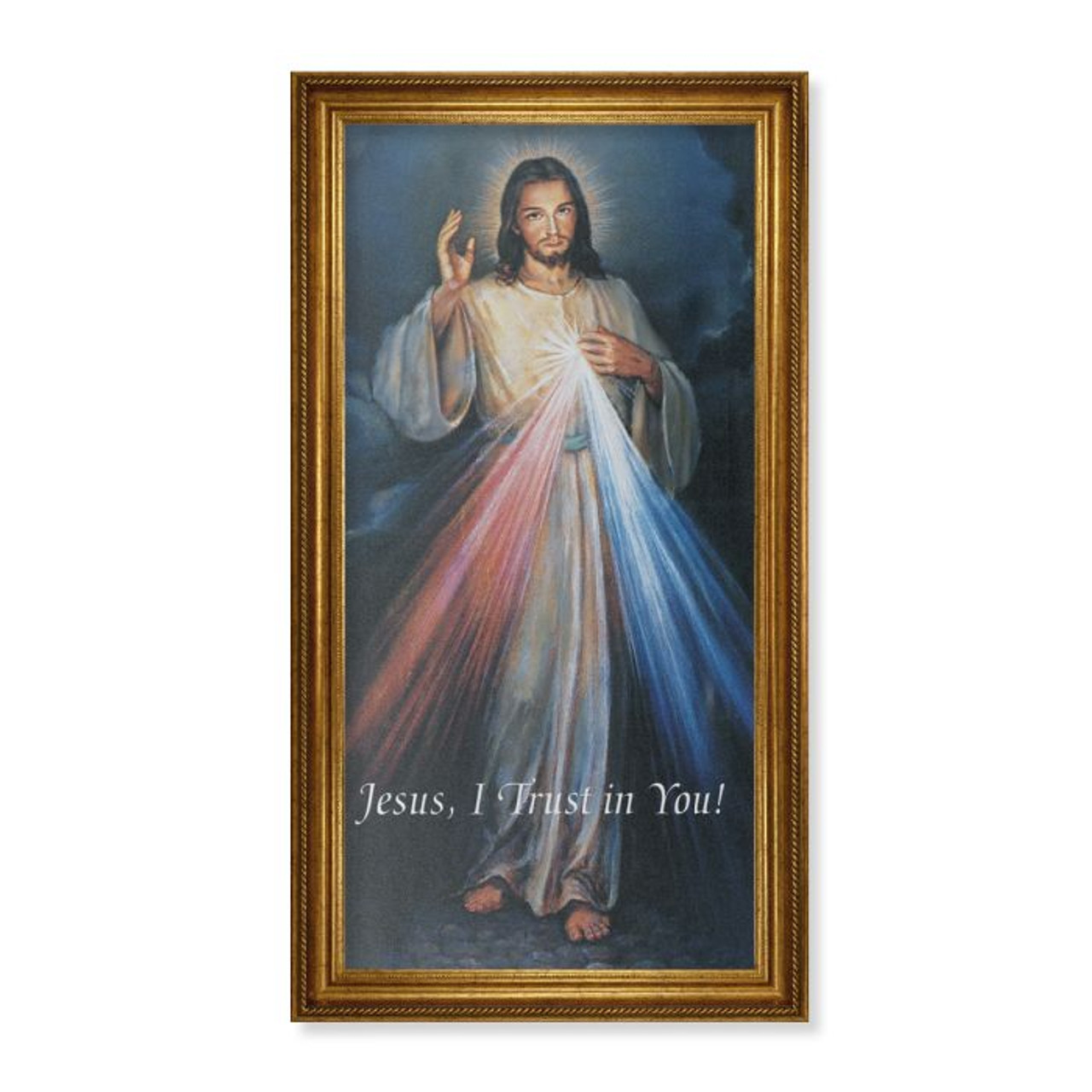 Antique Gold Leaf Beveled Frame with Carved Rope Trim -Sacred Heart Canvas Artwork (175-123C)
