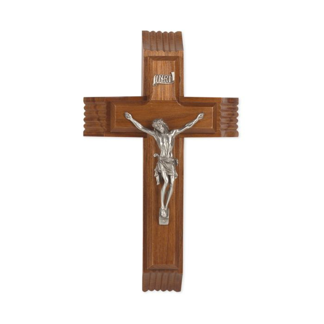 10" Walnut Sick Call Crucifix with a Fine Pewter Corpus (51P-10W6)