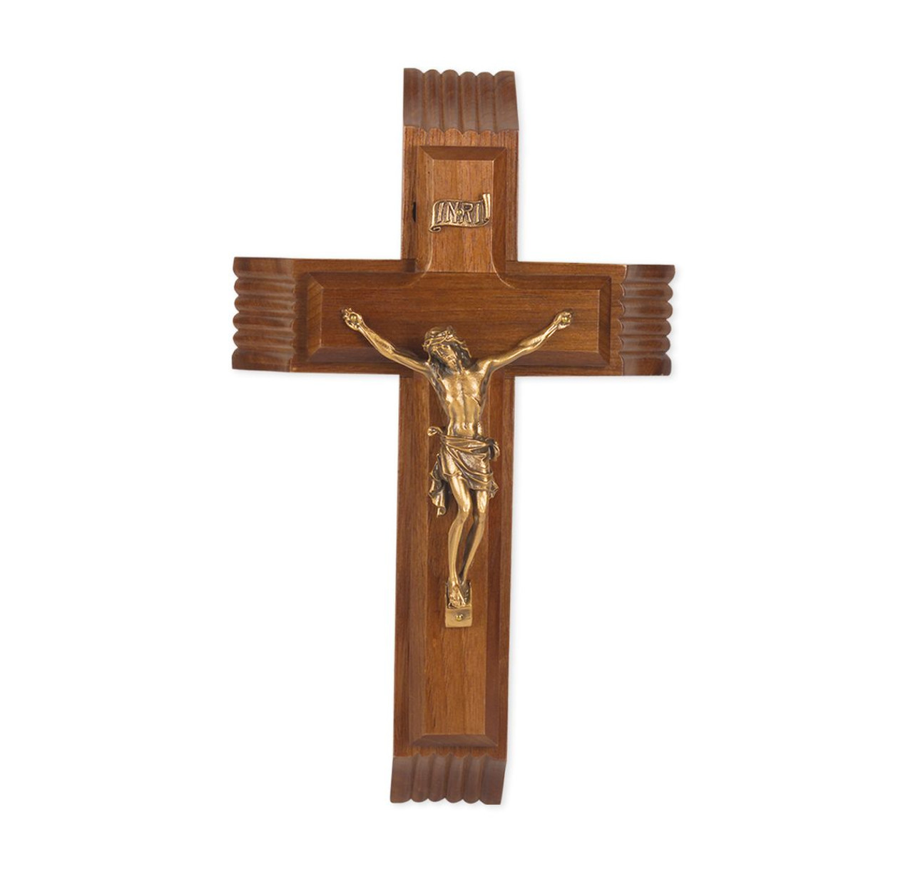 10" Walnut Sick Call Crucifix with a Museum Gold Finish Corpus (51M-10W6)