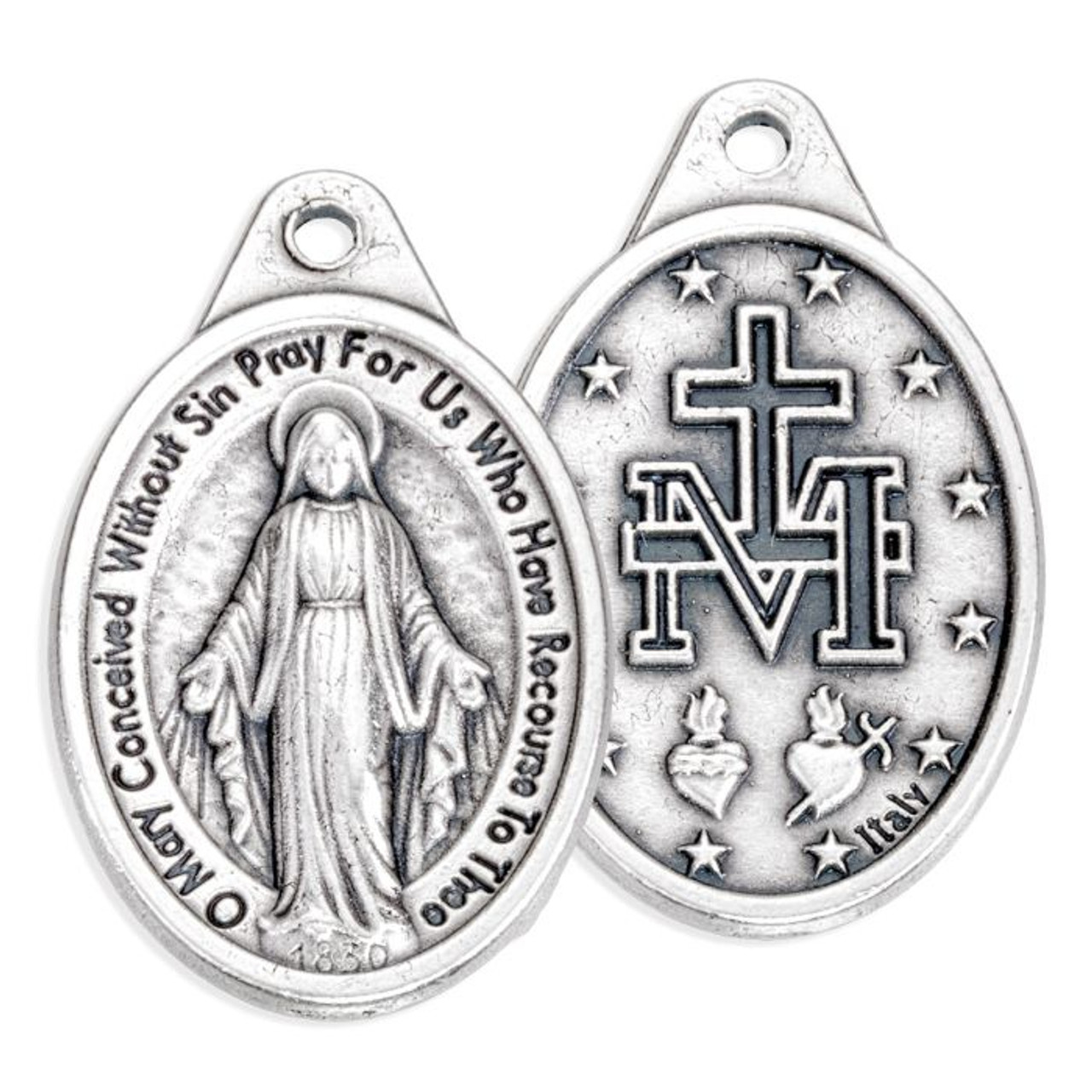 Miraculous Medal Oval Antiqued Silver Oxidized Medal - 1"