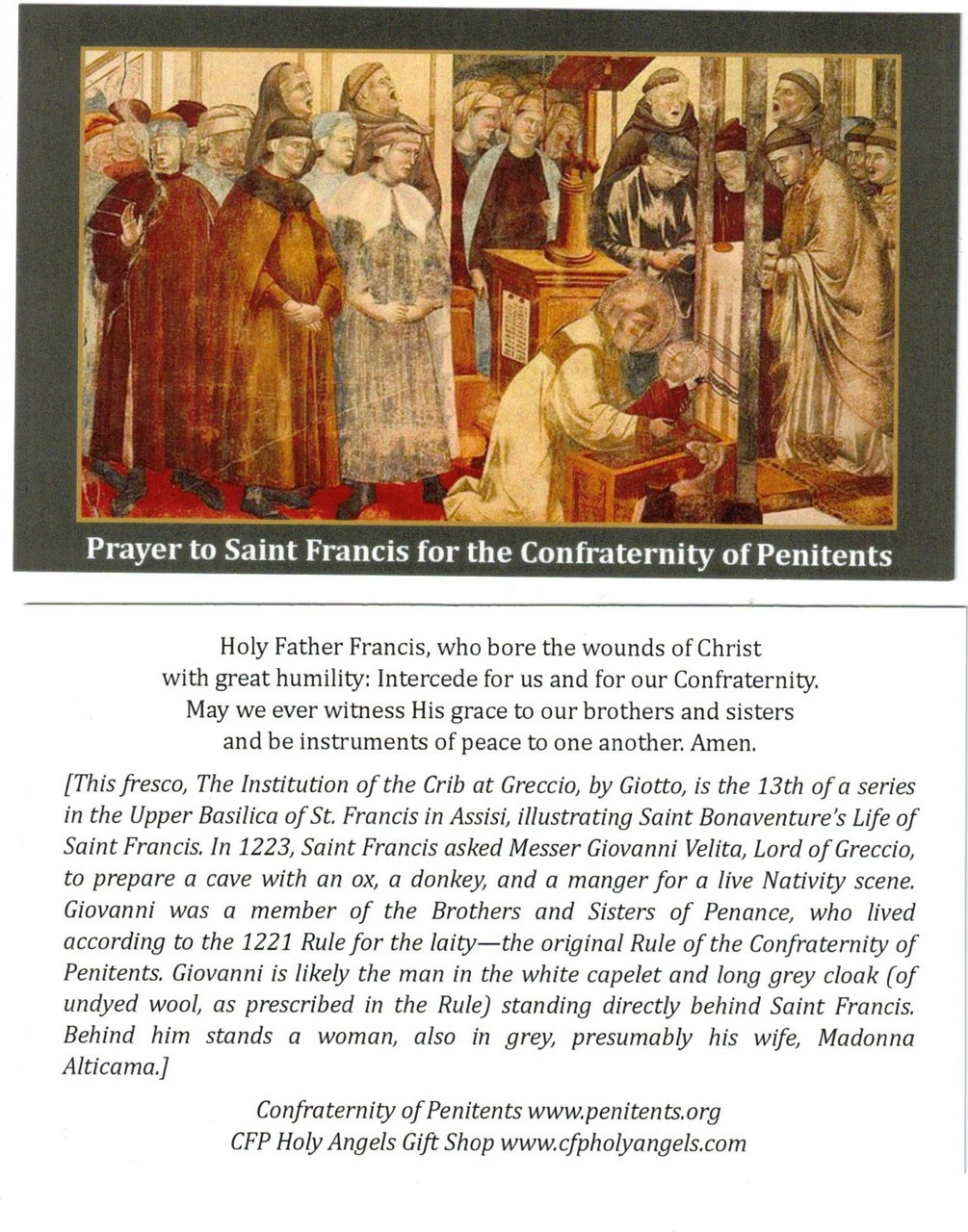  Prayer to Saint Francis for the Confraternity of Penitents