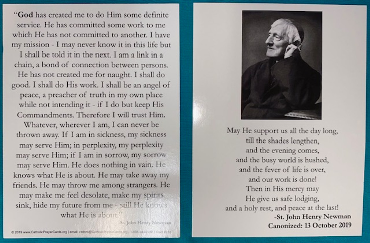 Saint John Henry Cardinal Newman Canonization Card