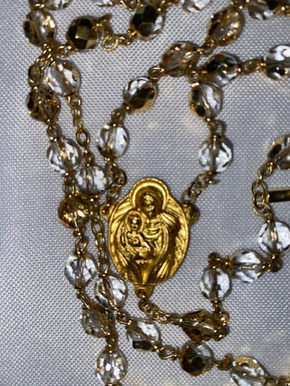 Stunning Gold-tone Our Lady of the Snows Rosary with Beaded Sturdy Case