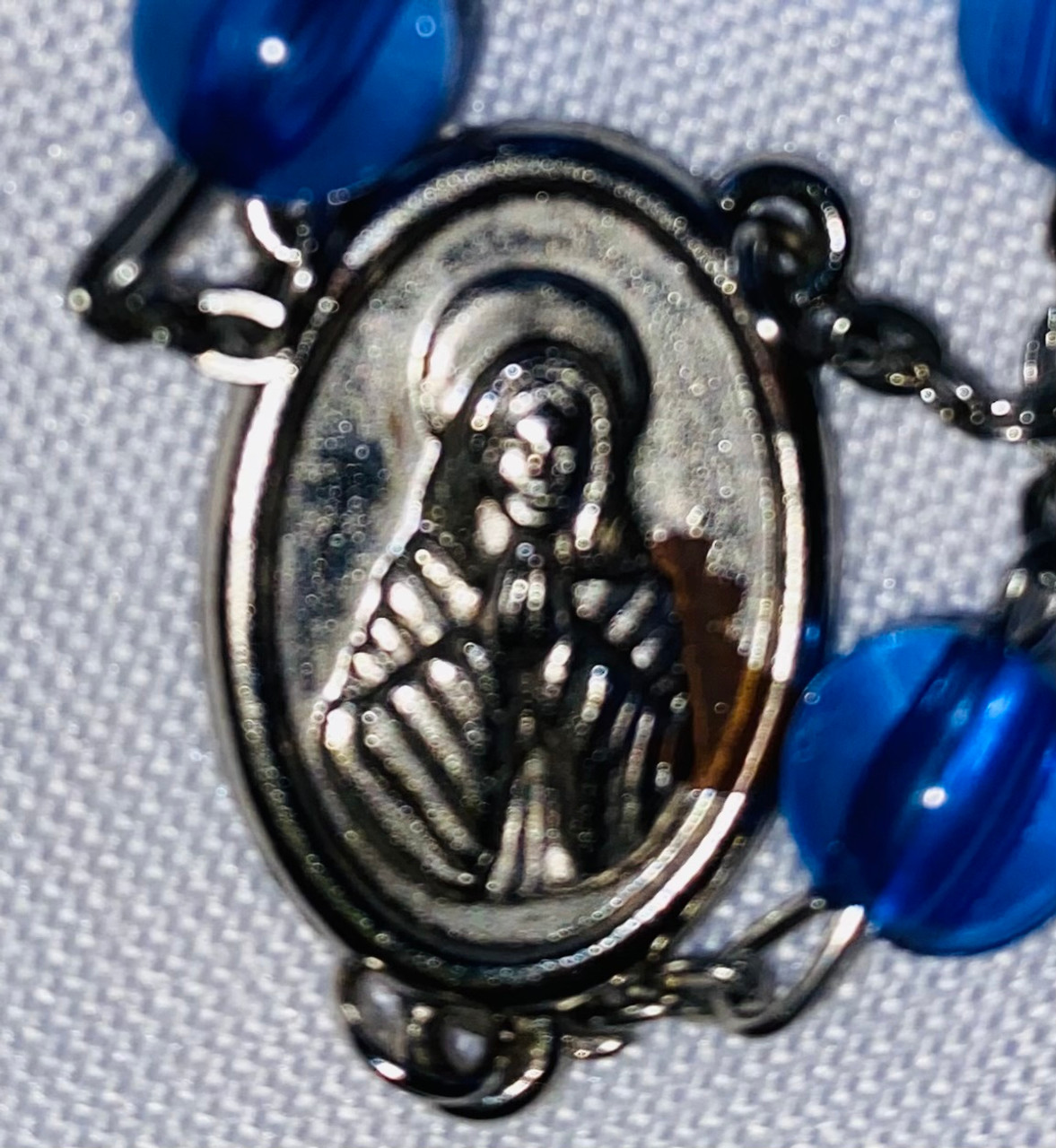 Inexpensive Blue Plastic Bead Rosary with Vintage Case