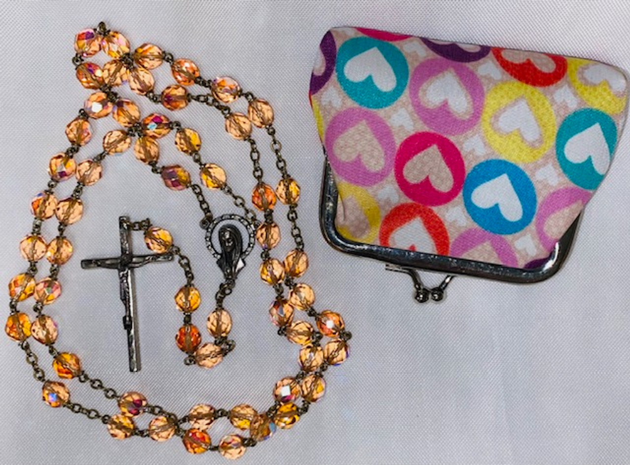 Vintage Glass Bead Rosary with Case
