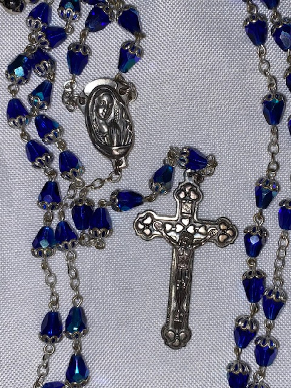 Beautiful Dark Blue Vintage Rosary with Sturdy Case