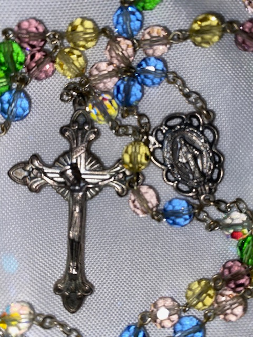 Vintage Glass Bead Rosary with Miraculous Medal Centerpiece with Beaded Case