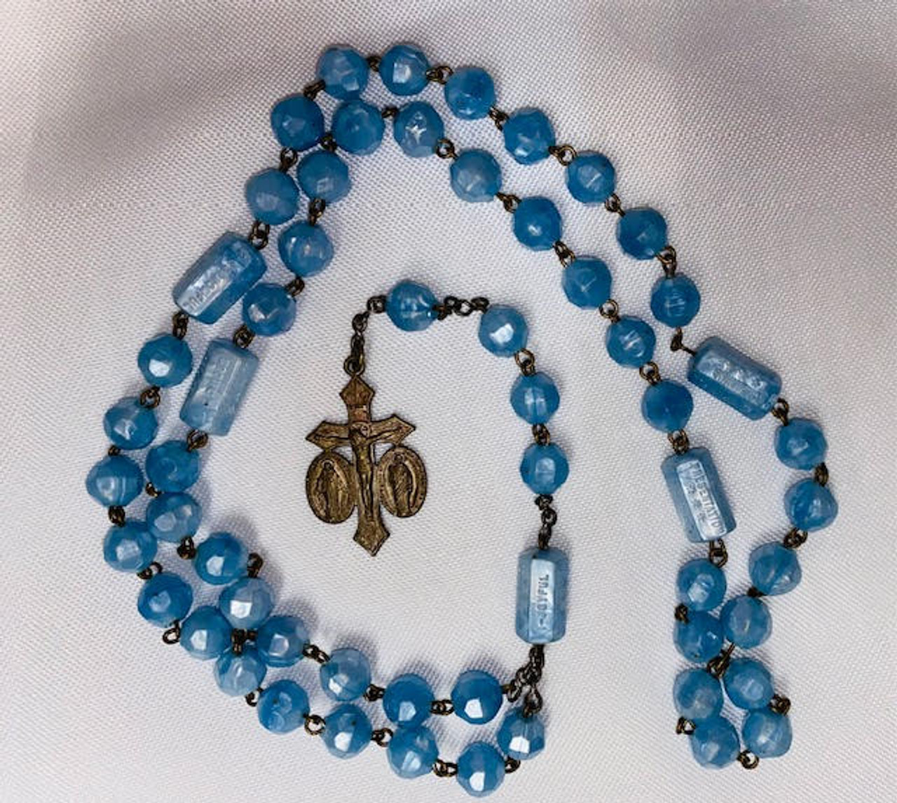 Unique Vintage Plastic Rosary with Pardon Crucifix & Beaded Case