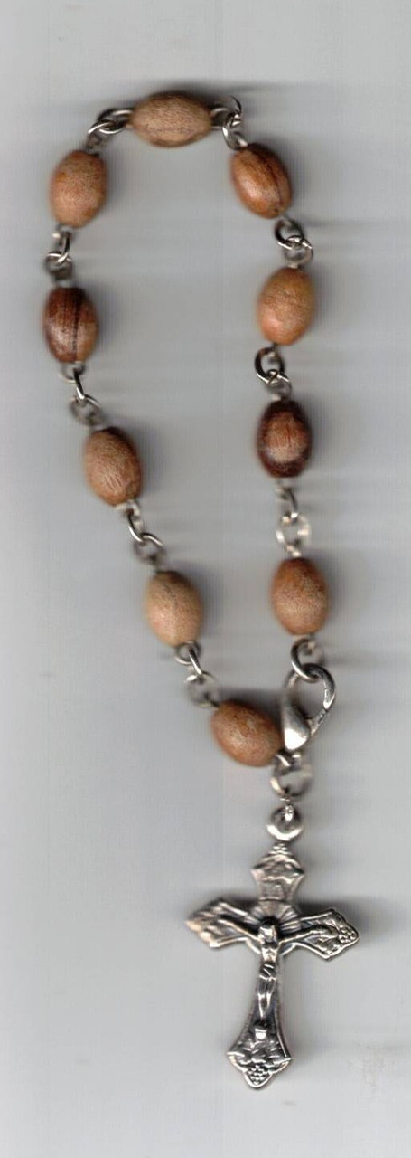 Single Decade Rosary Bracelet Olive Wood Jerusalem Crucifix Blessed 
