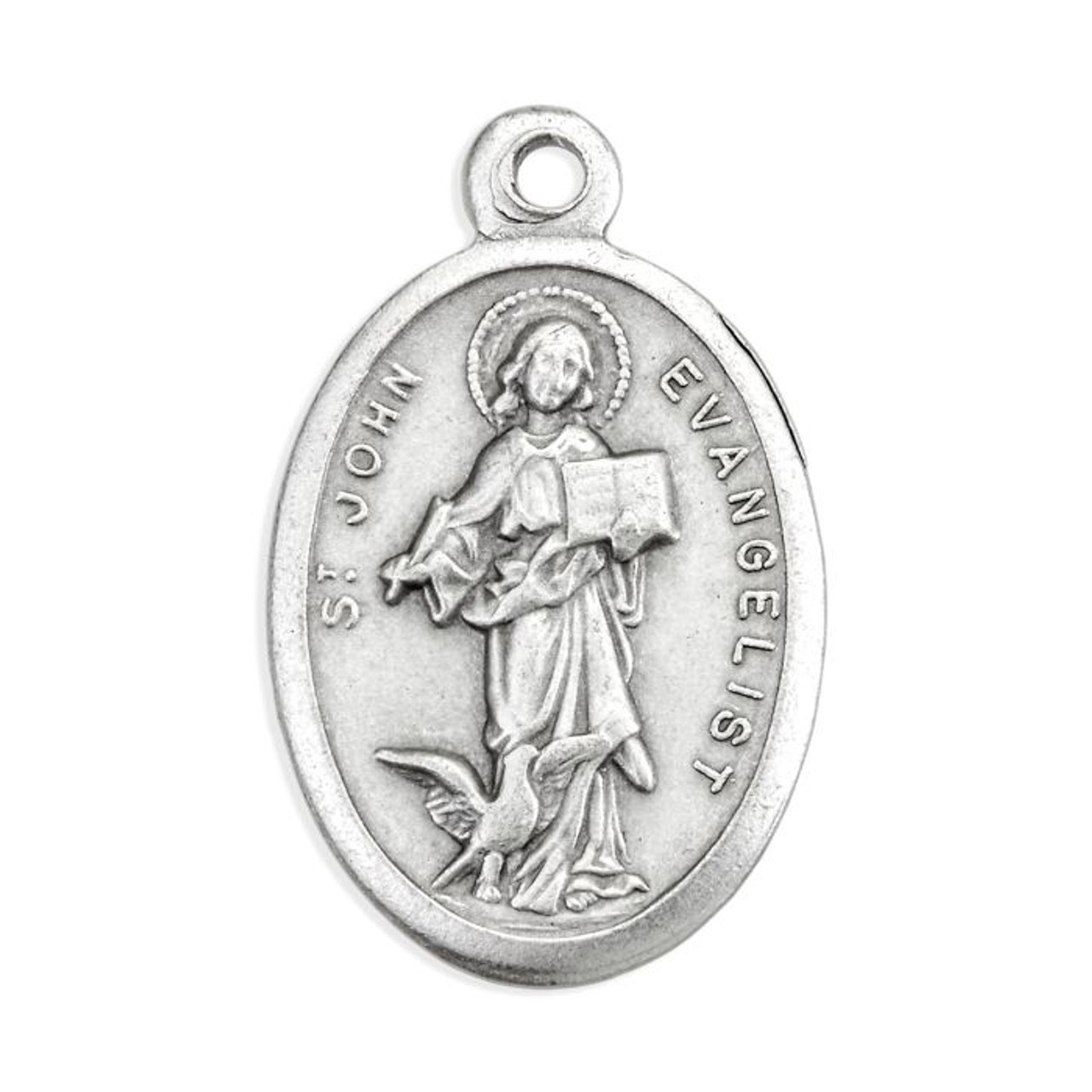 1" Oval Antiqued Silver Oxidized Saint John Evangelist Medal
