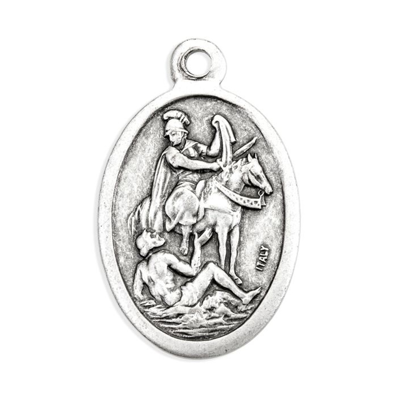 
1" Oval Antiqued Silver Oxidized Saint Martin Caballero Medal