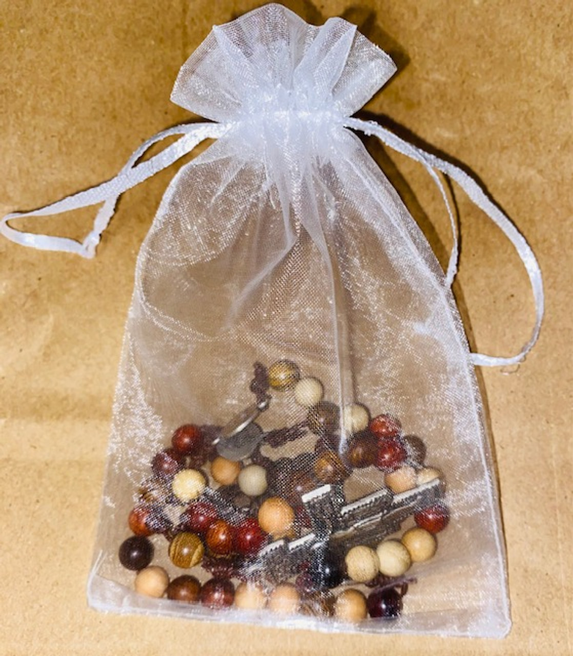 St. Francis Rosary with San Damiano Cross - Rosewood Beads with lovely scent - includes gift bag
