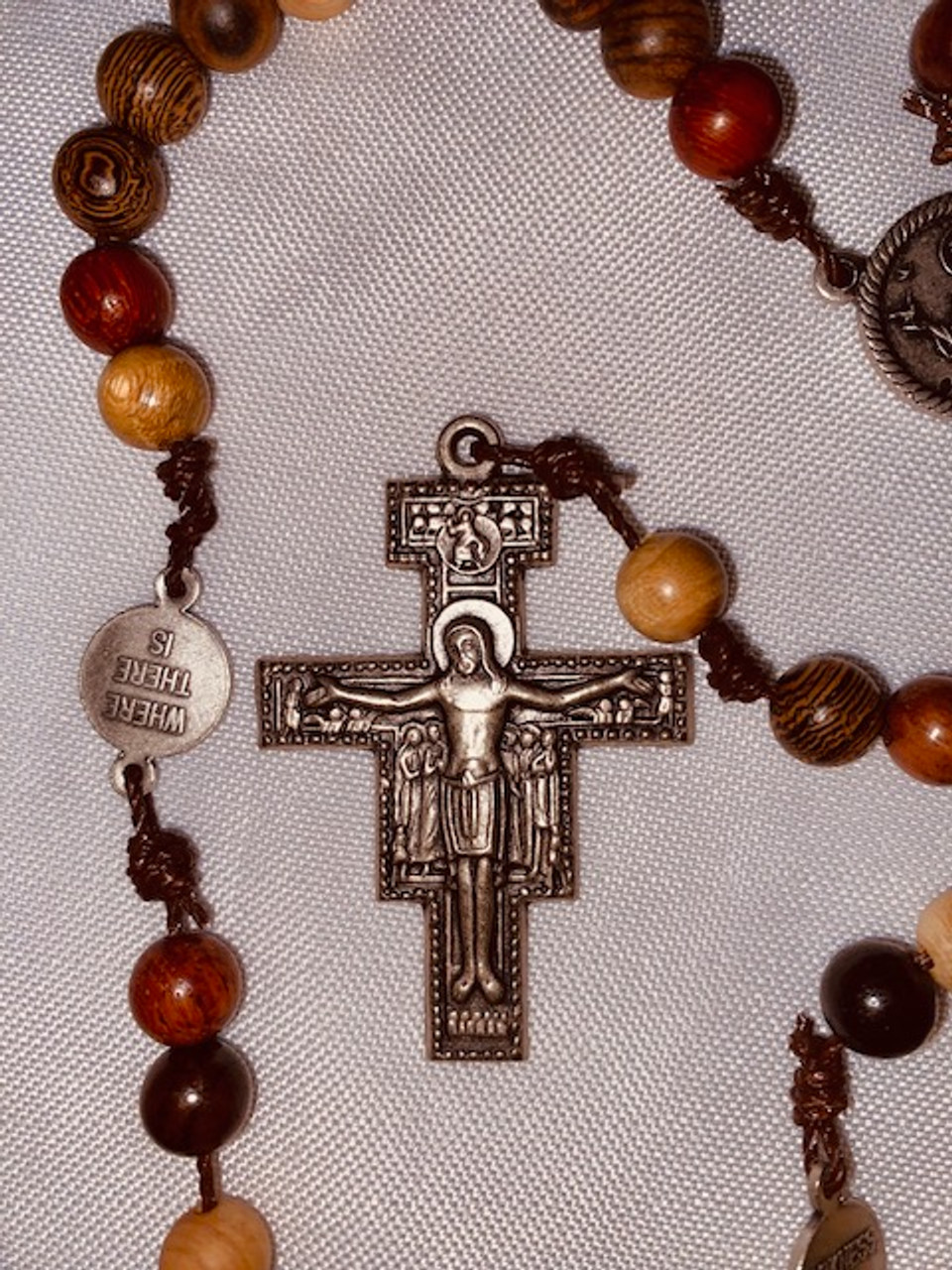 St. Francis Rosary with San Damiano Cross - Rosewood Beads with lovely scent - includes gift bag