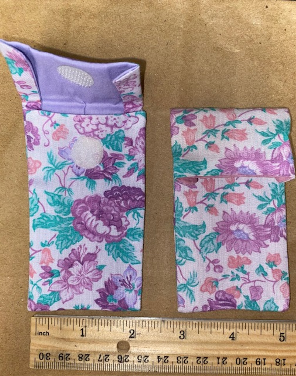 Purple Flowers Rosary or Jewelry Cases Pouches--Hand made, soft cloth, Velcro closure 