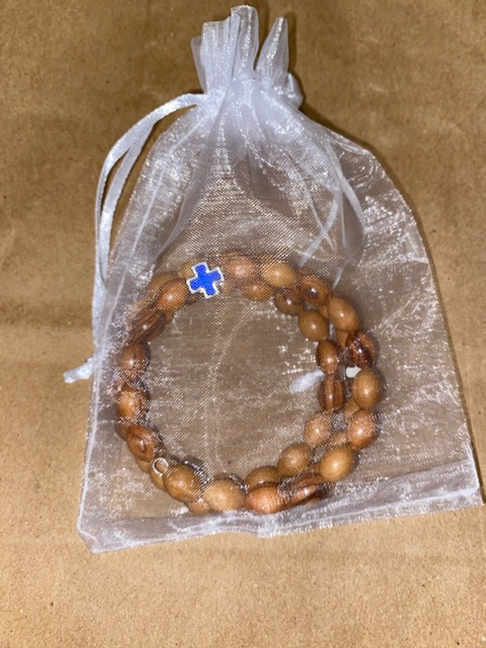 Holy Land Olive Wood Wrap Bracelet with Medal/Enamel Crosses