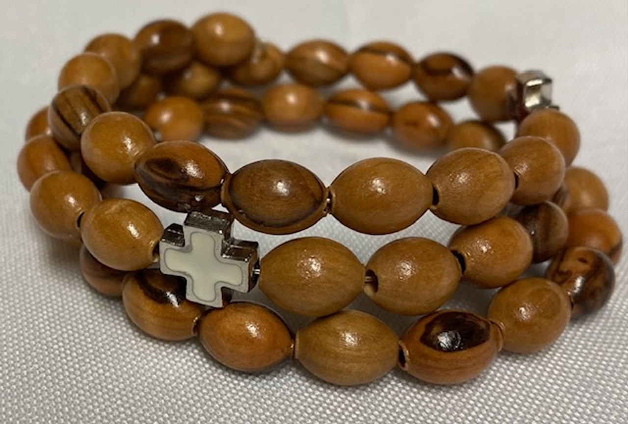 Holy Land Olive Wood Wrap Bracelet with Medal/Enamel Crosses