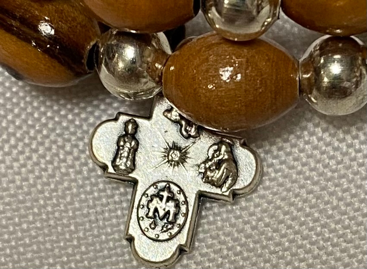 Holy Land Olive Wood Wrap Bracelet with mini 4-way medal